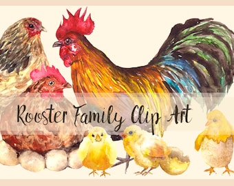 Rooster Family - Watercolor Clip Art