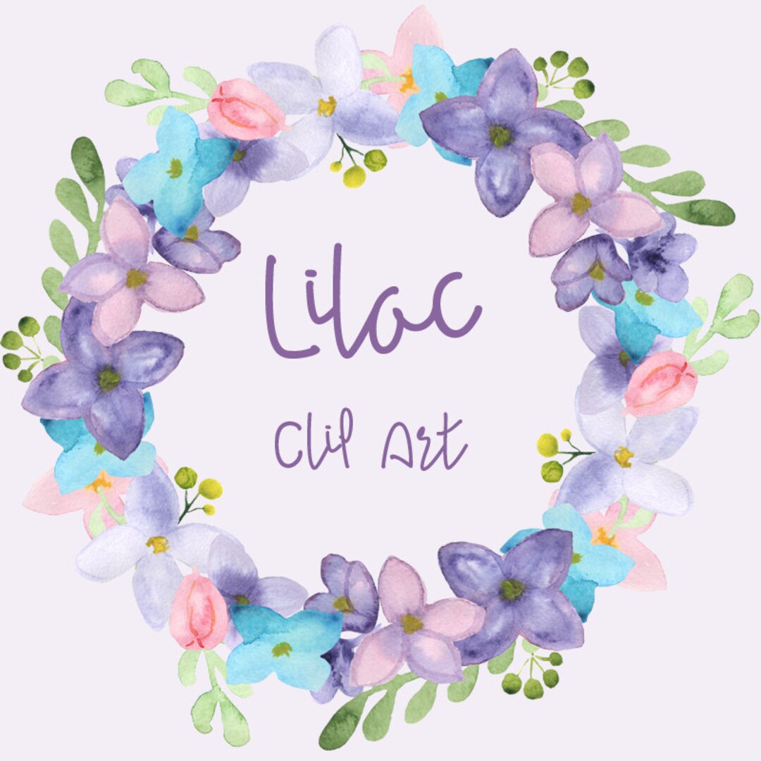 Watercolor Lilac Clip Art Clipart Digital Wreath - Etsy