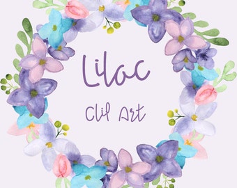 Watercolor Lilac Clip Art - Clipart - Digital - Wreath