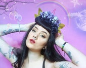 Beautiful Halloween Flower Crown with dark Colours and small Skulls