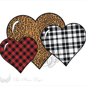Drei Herzen Valentine PNG - Buffalo Plaid - Leopard - Sublimation Design - Sublimation Design Download - DTG Druck - 2021 Clipart
