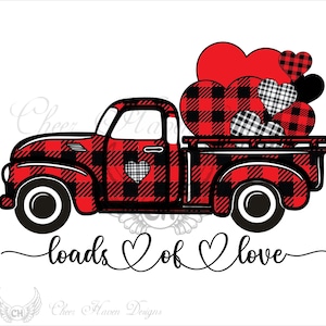 Loads Of Love PNG - Valentinstag - Pickup Truck - Büffelkaro - Sublimation Design Download - DTG Druck - 2021 Clipart
