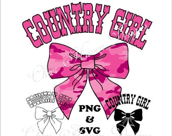 Country Girl Camo Camouflage Pink Bow hunting INSTANT digital download PNG & SVG design for sublimation