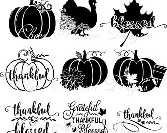 Thanksgiving Thankful Pumpkin Football Latte Blessed Turkey SVG / PNG digital download