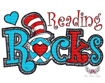 Read - Cat In the Hat -  Reading Rocks -  Design download - PNG - JPG - printing - clipart