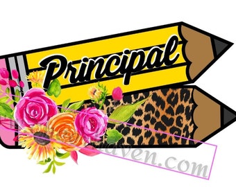 Principal Leopard Floral Pencil Back to school *  Digital download - PNG