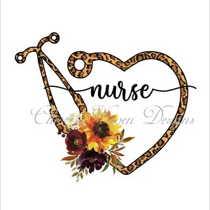 Leopard Cheetah Stethoscope Nurse Pumpkin Sunflower Fall Thanksgiving deisgn PNG INSTANT digital download sublimation
