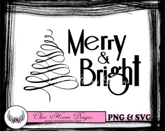 Merry & Bright Christmas Tree SVG PNG INSTANT digital download