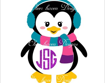 Penguin SVG INSTANT digital download for Cricut vinyl (Monogram not included)