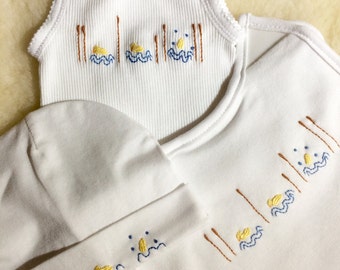 Baby Singlet, Bib And Beanie Set, Baby Sets, Embroidered Clothing, Newborn Gift Set, Coming Home Outfit, Newborn Clothing, Newborn Neutral