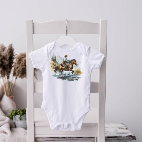 Western Baby, Western Romper, Cowboy Bodysuit, Horse Shirt, Cowboy In Training, Nature Baby, Farm Baby, Future Farmer, New To The Range