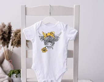 Highland Cow, Farm Bodysuit, Highland Cow Top, Baby Shower Gift, Country Baby, Cow Romper, Cow Lover Gift, Cattle Bodysuit, Western Baby