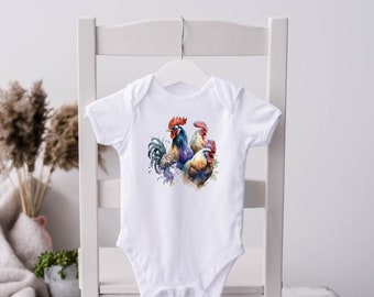 Body coq, barboteuse poulet, chemise poulet, petit coq, bébé de la ferme, petit fermier, amateur de poulet, vie à la ferme, vêtements de bébé poulet