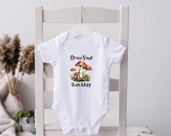 Mushroom Romper, Grow Your Own Way, Mushroom Bodysuit, Nature Baby, Mushroom Shirt, Fungi Top, Mushroom Hunter, Outdoor Baby, Nature Kids