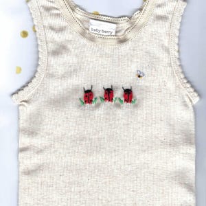 Baby Singlet, Embroidered Ladybug Singlet, Oatmeal Vest, Red Bugs, Hand Embroidered Baby Singlet, Baby Underwear, Newborn Shower Gift
