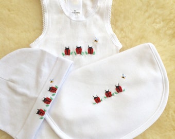 Matching Baby Set, Baby Singlet, Baby Beanie, Baby Bib,  Embroidered Clothing, Newborn Gift Set, Coming Home Outfit, Newborn Clothing, Bugs