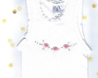 White Rose Baby Singlet, Baby Singlets, Handmade Stitched Singlet, Baby Girl Clothing, Baby Shower, Baby Gift, Clothing,  Baby Singlets