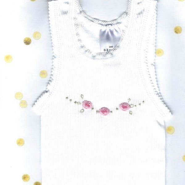 White Rose Baby Singlet, Baby Singlets, Handmade Stitched Singlet, Baby Girl Clothing, Baby Shower, Baby Gift, Clothing,  Baby Singlets