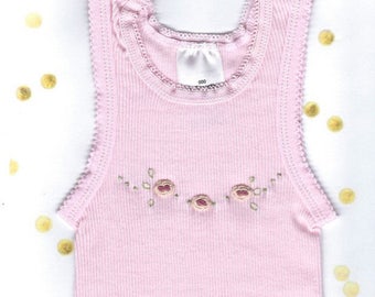 Baby Singlet, Floral Rose Singlet, Hand Embroidered Baby Pink Rose Singlet, Pretty Girl Pink Singlet, Vest, Girl Present, Newborn Pink Top