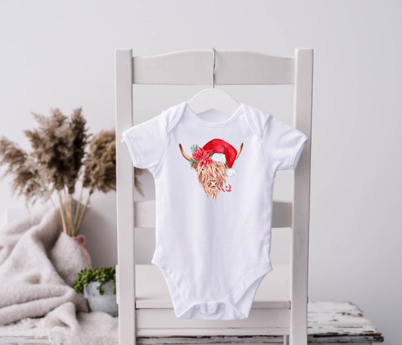 Christmas Romper, Christmas Bodysuit, Baby 1st Christmas, Christmas Outfit, Cow Christmas Shirt, Christmas Cow T-shirt, Highland Cow T shirt