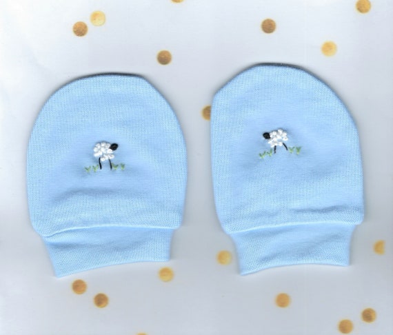 Baby Mittens Embroidered Mittens Boy Mittens Baby Gloves Blue