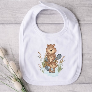 Bavoir castor, famille castor, vêtements castor, amoureux des castors, bavoir bébé, bestioles des bois, amoureux des animaux, cadeau baby shower, nature bébé