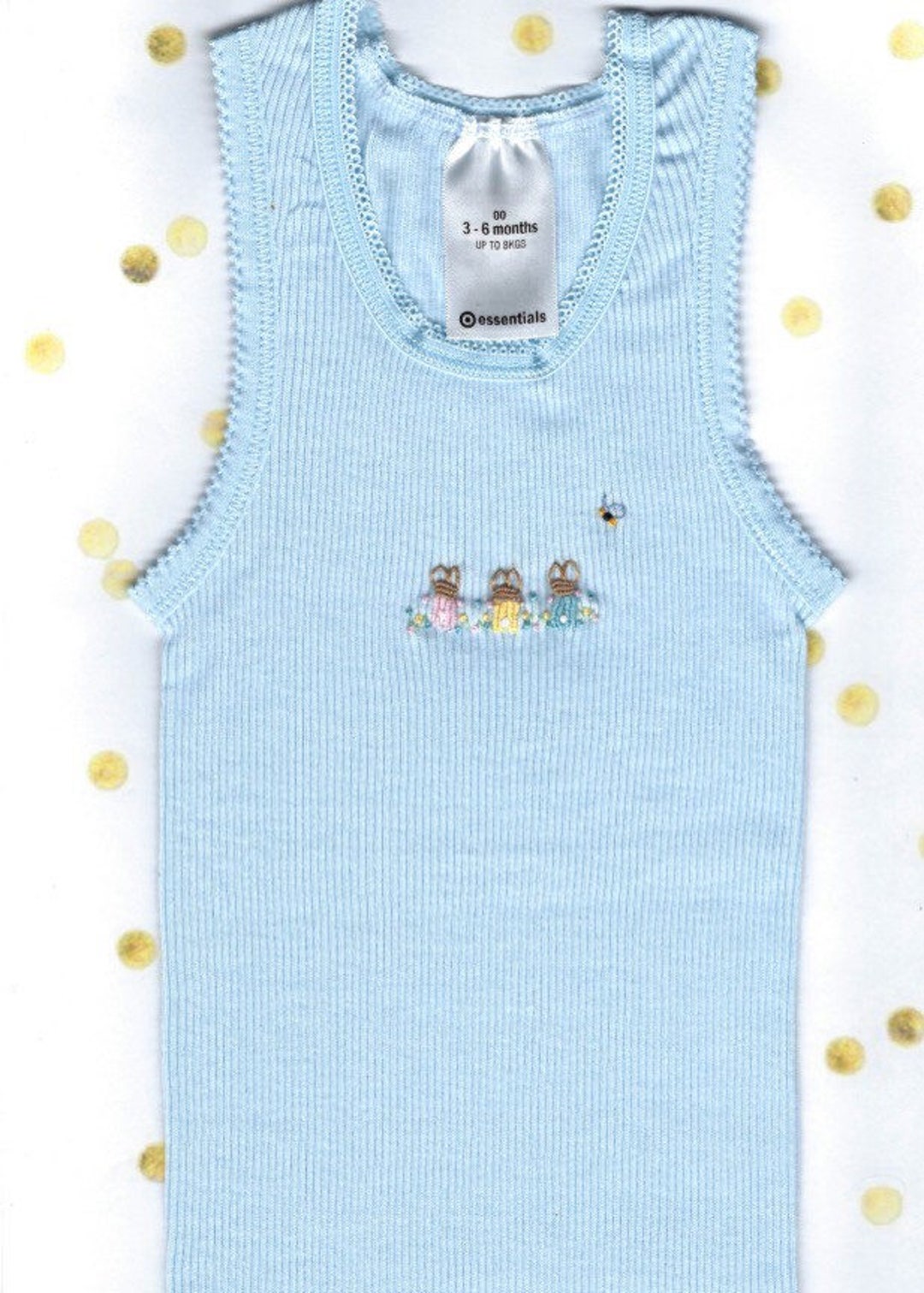 Baby Blue Rabbit Singlet, Hand Embroidered Boy Shirt, Baby Vest ...