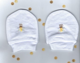 Babywanten, Geborduurde Wanten, Bunny Lovers, Babyhandschoenen, Witte Wanten, Winterwanten, Thumbless Wanten, Babyaccessoires, Babywanten, Babywanten
