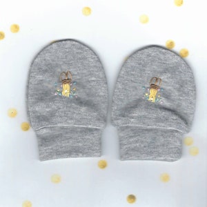 Baby Mittens, Embroidered Mittens, Bunny Lovers, Baby Gloves, Grey Mittens, Winter Mittens, Thumbless Mittens, Baby Accessories, Baby Mitts