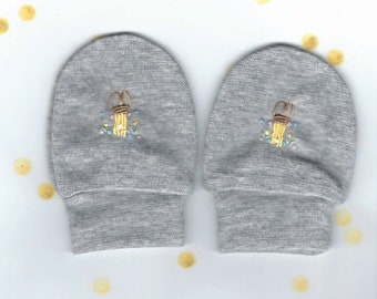 Babywanten, Geborduurde Wanten, Bunny Lovers, Babyhandschoenen, Grijze Wanten, Winterwanten, Thumbless Wanten, Babyaccessoires, Babywanten, Babywanten