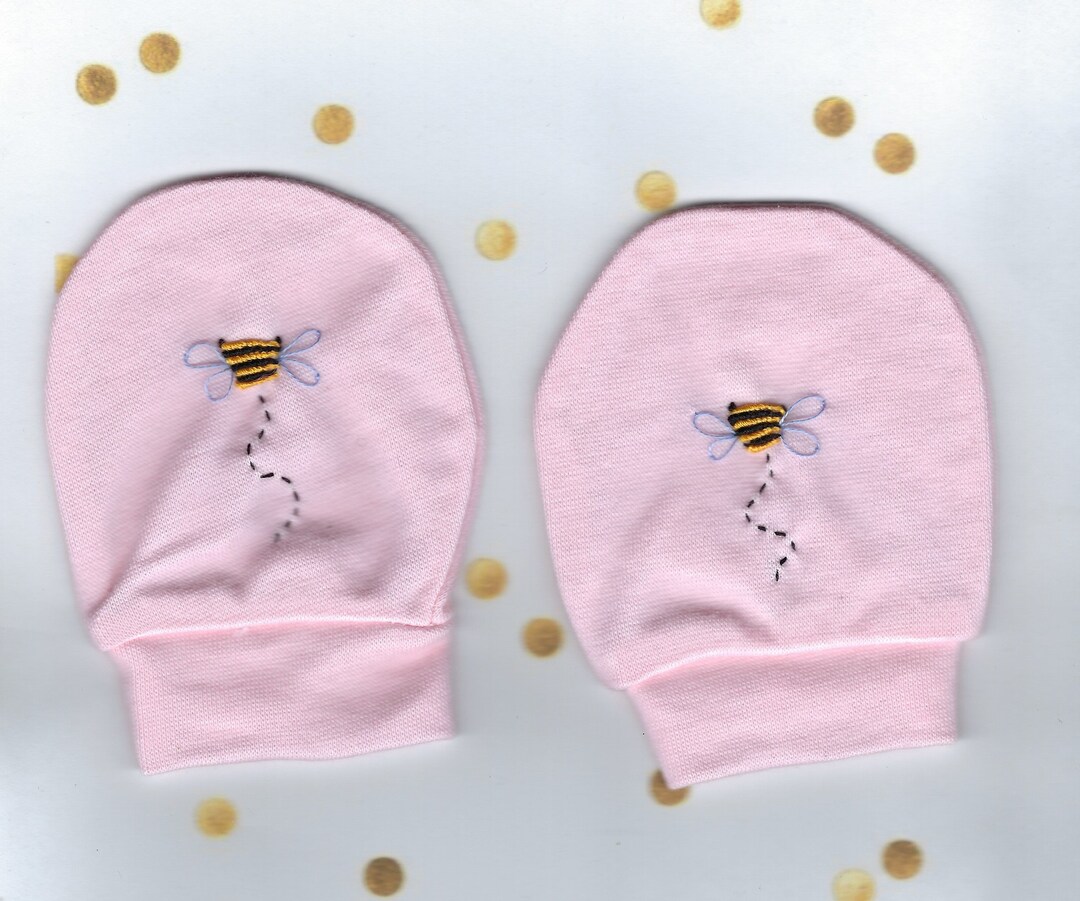 Baby Mittens, Hospital Mittens, Embroidered Mittens, Pink Mittens, Baby