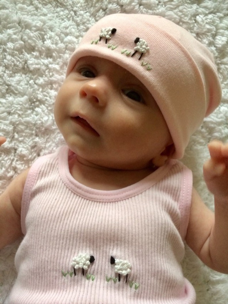 Baby Girl Gift, Pink Singlet, Pink Beanie, Embroidered Baby Set, Baby Girl Coming Home Outfit, Baby Tank Top, Newborn girl, Girl Set, Tops image 2