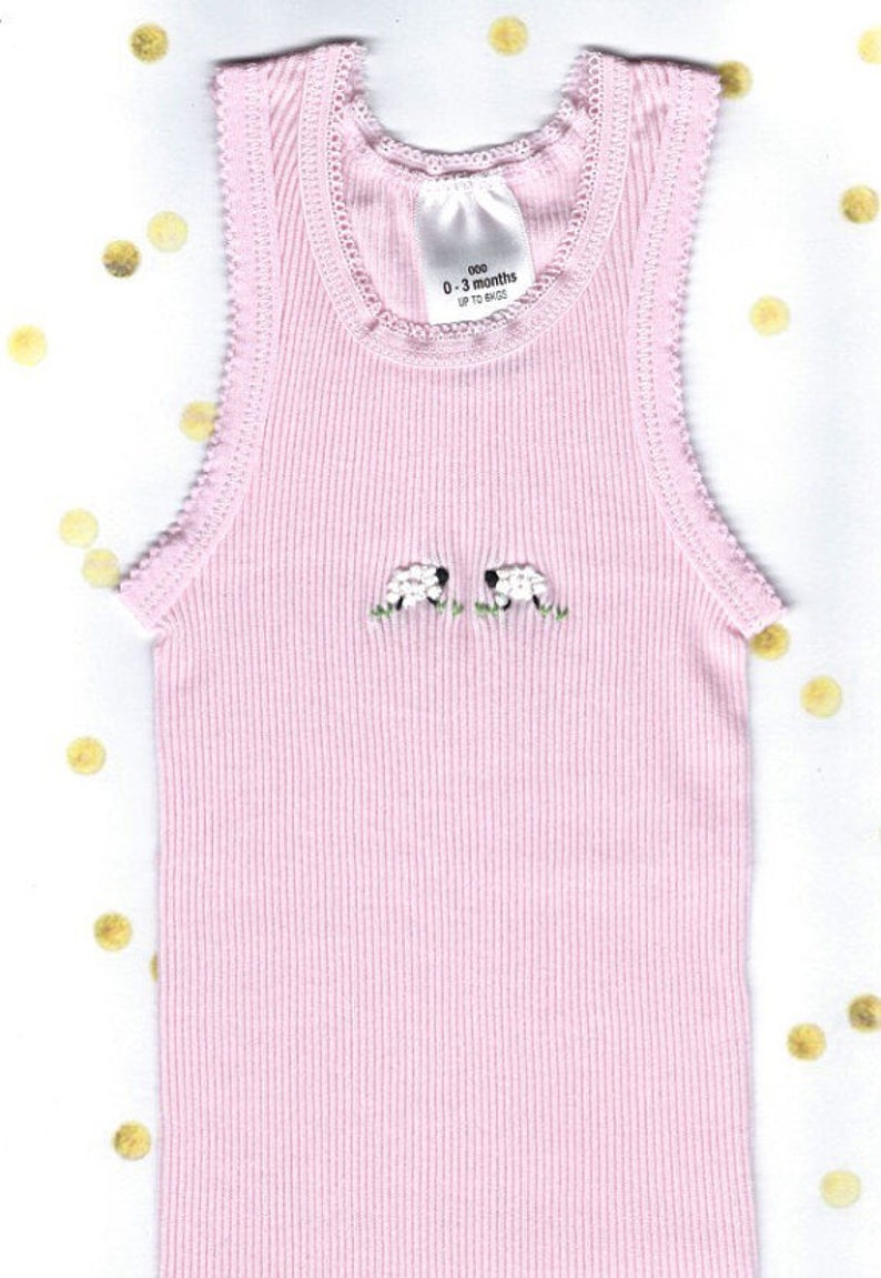 Baby Girl Gift, Pink Singlet, Pink Beanie, Embroidered Baby Set, Baby Girl Coming Home Outfit, Baby Tank Top, Newborn girl, Girl Set, Tops image 4