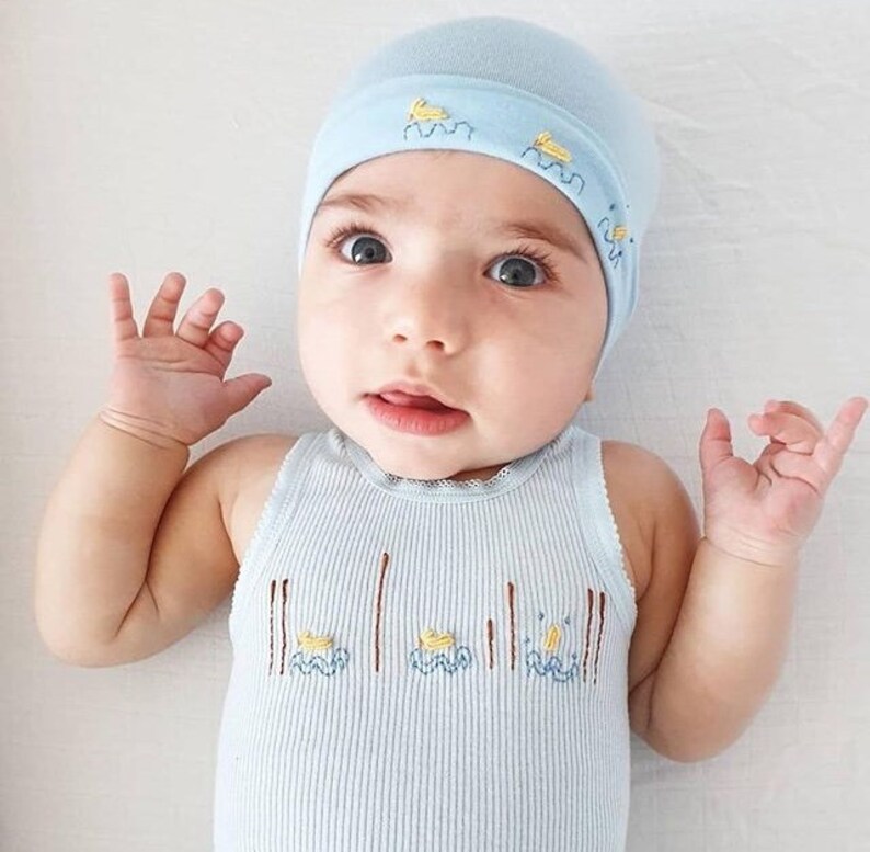 Baby Beanies, Embroidered Beanie, Coming Home Outfit, Baby Boy Clothing, Baby Hat, Ducklings, Baby Accessories, Baby Cap, Baby Ducks, Gift image 2