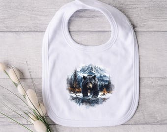 Bear Bib, Bear Outfit, Nature Bib, Nature Baby, Black Bear, Woodland Bib, Outdoors Baby, Camping Baby, Hiking Baby, Wilderness Bib, Grizzly