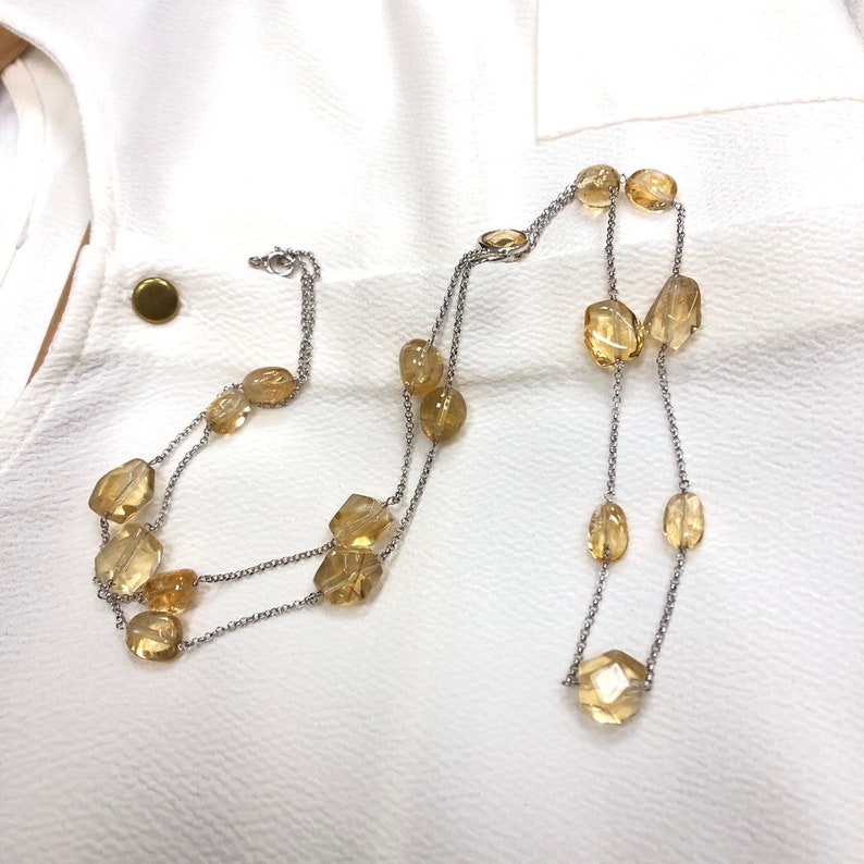 Citrine Long Station Necklace Sterling Silver Chain Bezel Setting 34 Natural Gemstone Birth Stone Wholesale Price