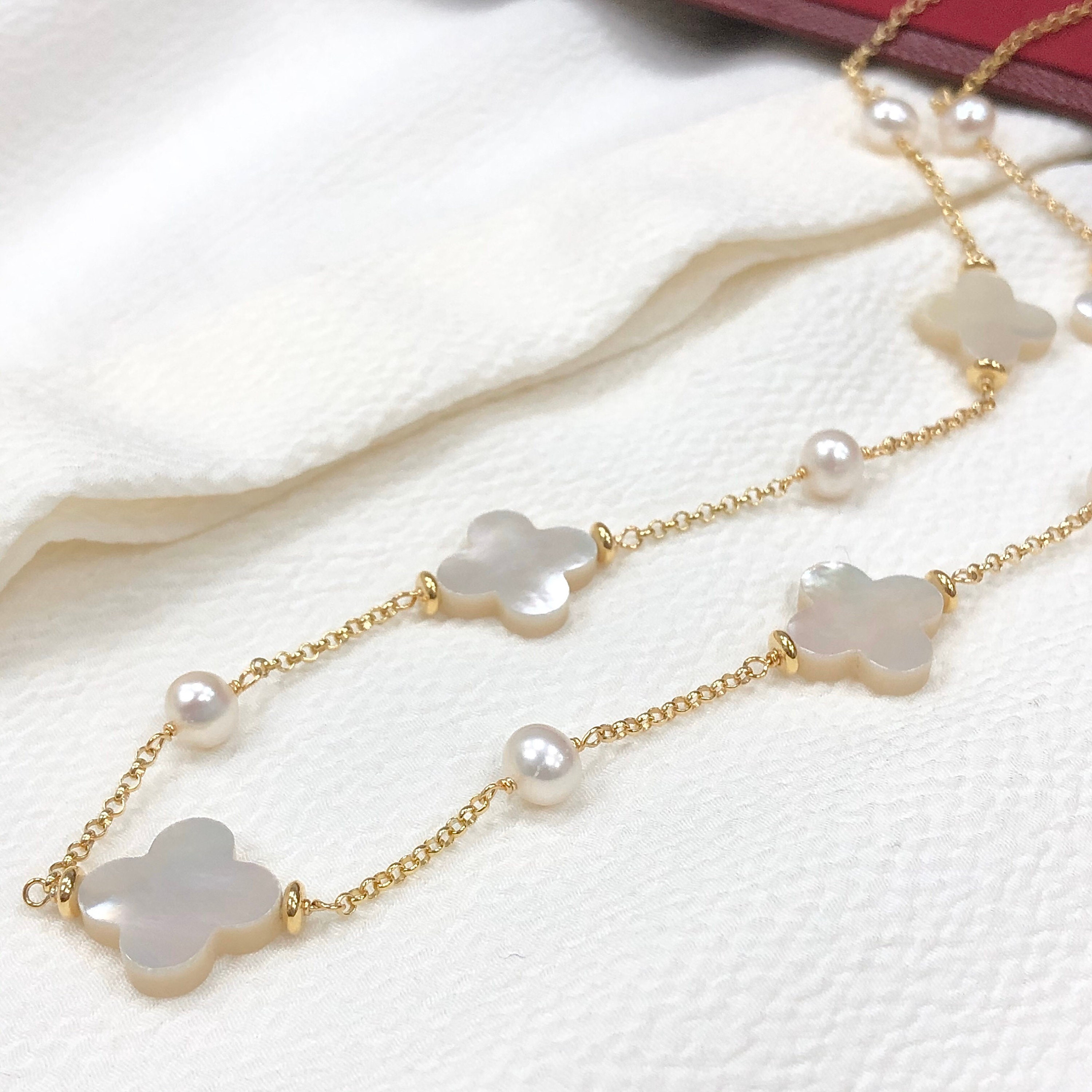 Limited Edition Pearl Necklace with Black Clover Design – Beady
