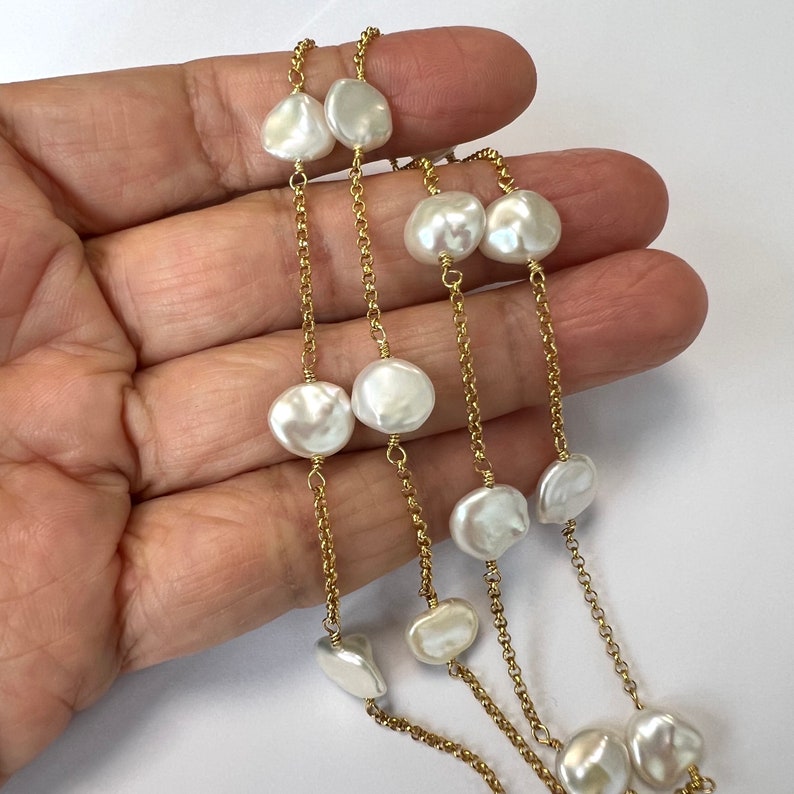 Keshi Pearl, Cultured Freshwater Pearl Long Necklace, Sterling Silver ...