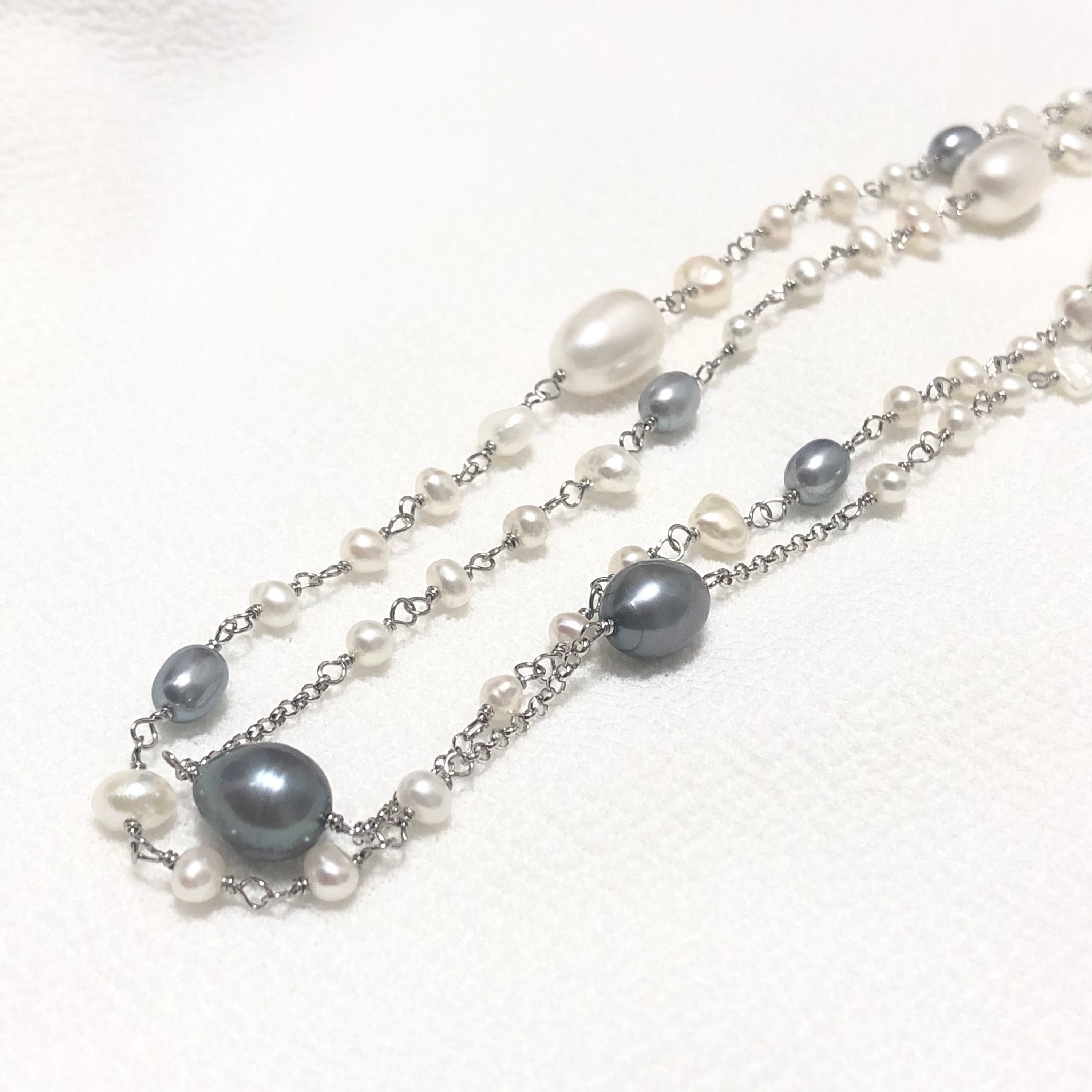Grey Pearl Station Necklace Freshwater Pearl Drop Shape - Etsy Canada