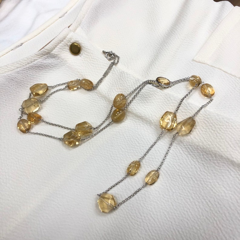 Citrine Long Station Necklace Sterling Silver Chain Bezel Setting 34 Natural Gemstone Birth Stone Wholesale Price