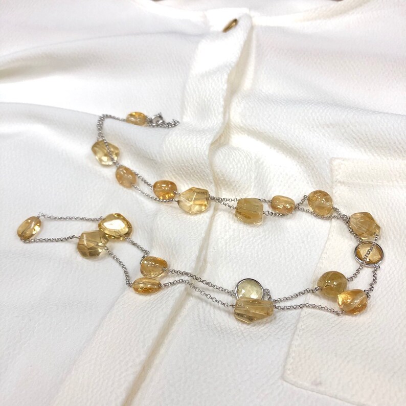 Citrine Long Station Necklace Sterling Silver Chain Bezel Setting 34 Natural Gemstone Birth Stone Wholesale Price