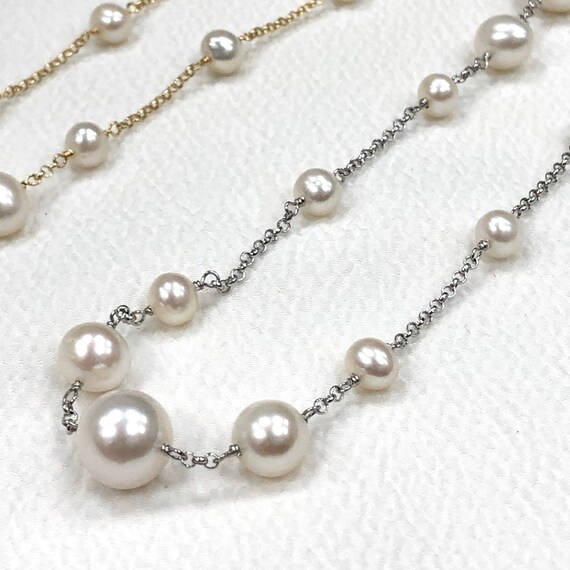 Round Freshwater Pearl Necklace Station Necklace Long Necklace