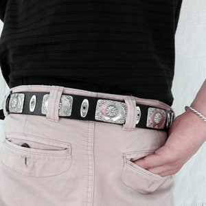 Concho Sterling Silver Belt. Black Concho Silver.Rockers Sterling Silver Belt. Unisex Silver. Vintage. Ethnic. Festival. Party. Jewellry.