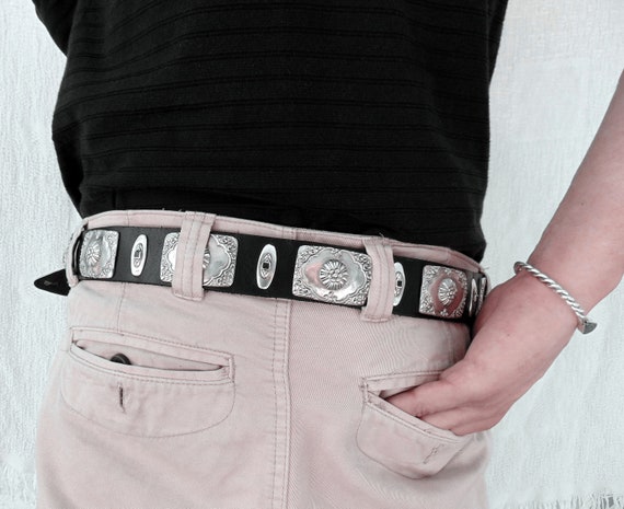 Concho Sterling Silver Belt. Black Concho Silver.Rockers Sterling Silver Belt. Unisex Silver. Vintage. Ethnic. Festival. Party. Jewellry.