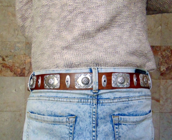 Concho Sterling Silver Belt. Brown Concho Sterling Silver  display picture 3