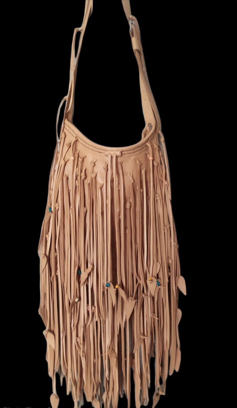 Natural Tanned Leather Crossbody Fringed Bag.boho Etsy