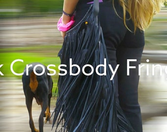 Black Crossbody Fringed Leather Bag.Boho Fringed.Handmade Leather.Native American. Shoulder.Vintage Leather. Festival.Party.Tribal. Party.