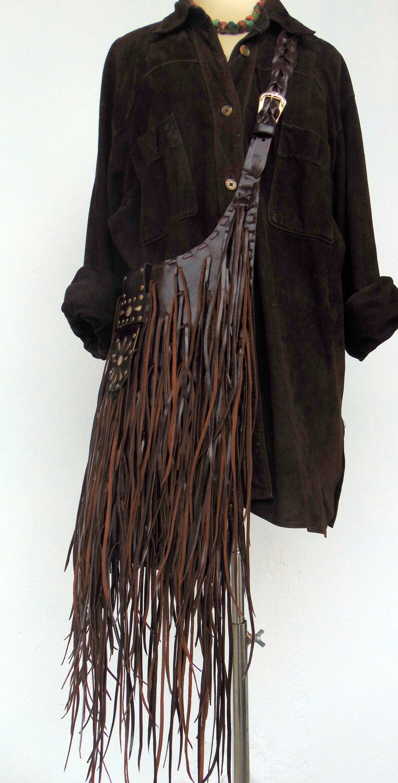 Dark Brown Crossbody Fringed Leather Bag.Boho Fringed.Handmade | Etsy