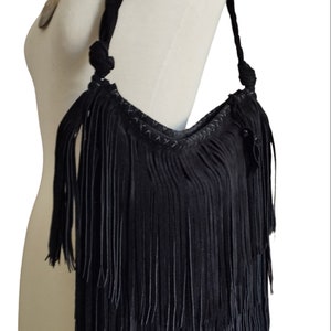 Black Fringed Bag.Shoulder Fringes.Boho Fringed.Handmade Shoulder.Native American Inspired.Handbags.Festival.Hippy.Ethnic.Fringed Handmade.