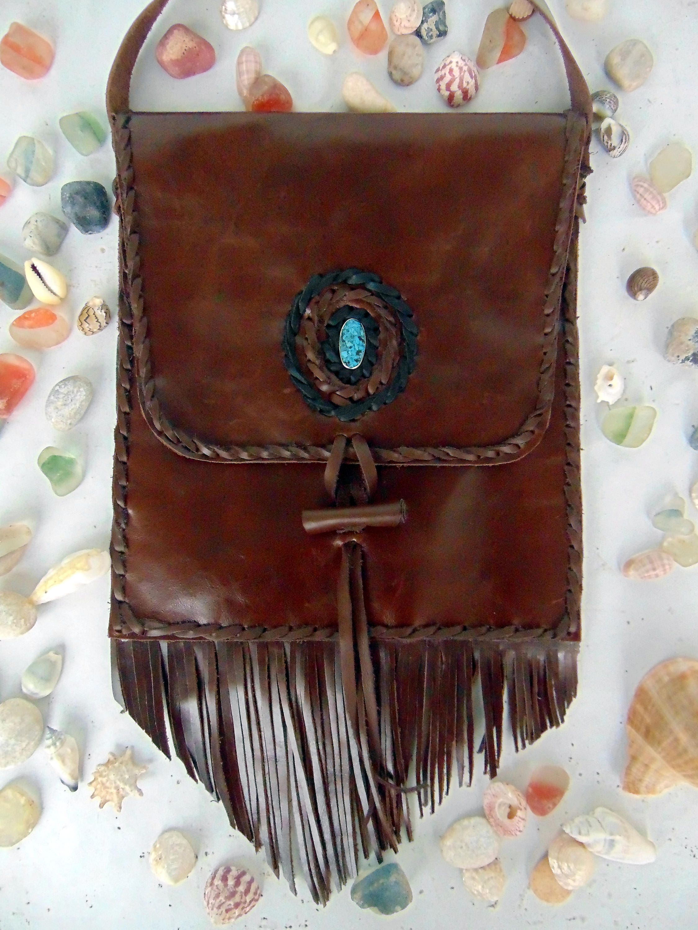 Brown Crossbody Leather Bag. Native American Inspired. | Etsy